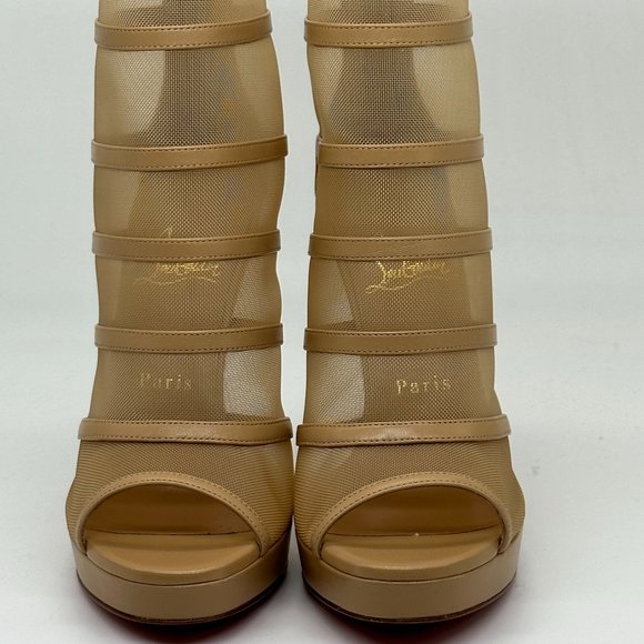 Christian Louboutin DOUX VOILE 120 Leather Mesh Platform Bootie Boot Heels - Picture 3 of 15